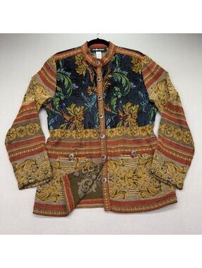 Sag Harbor Tapestry Jacket Size 12 Vintage Floral Brocade Woven Blazer Coat VTG